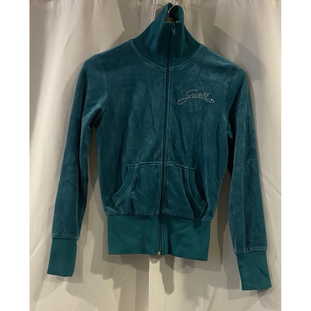 Guess Velour Bling Jacket Aqua Size Small‎ Vintage - Picture 2 of 6